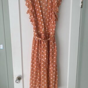 Deep Plunge Peach Polka Dot Dress